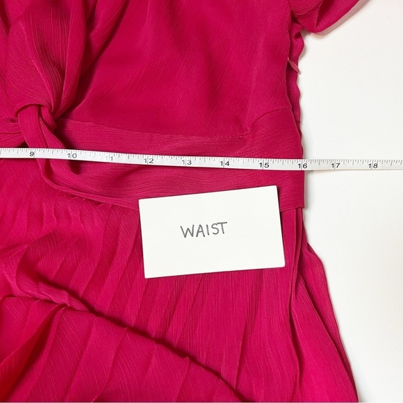 ZARA Pleated Midi Dress Large Fuchsia pink solid long sleeve flowy twist front - Picture 9 of 14